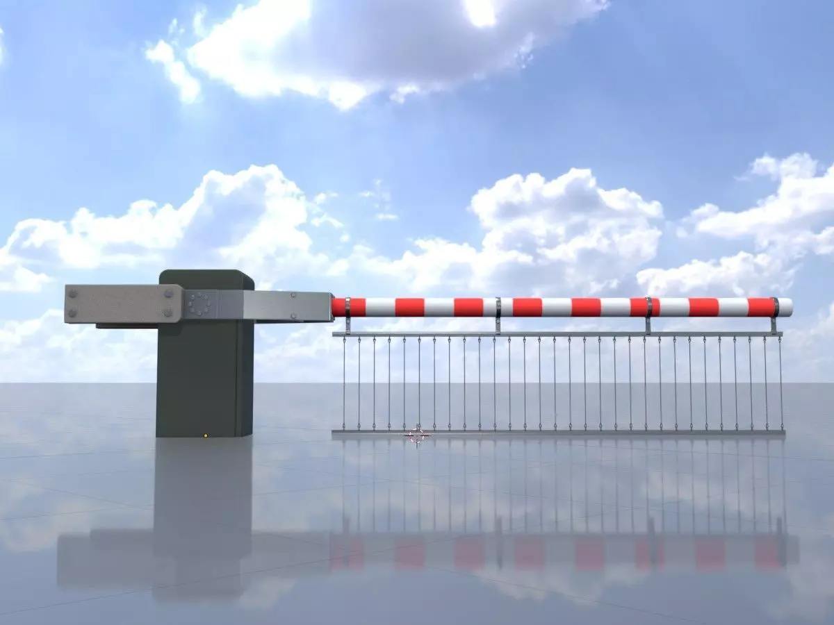 Railway Crossing Barrier 3 m with protective grid closed Low-poly 3D model