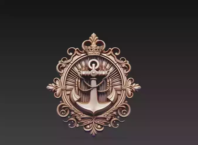 Royal Nautical Anchor Emblem 3D Model Maritime Decorative Relief