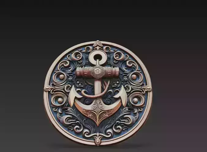 Decorative Nautical Anchor Medallion 3D Model 
