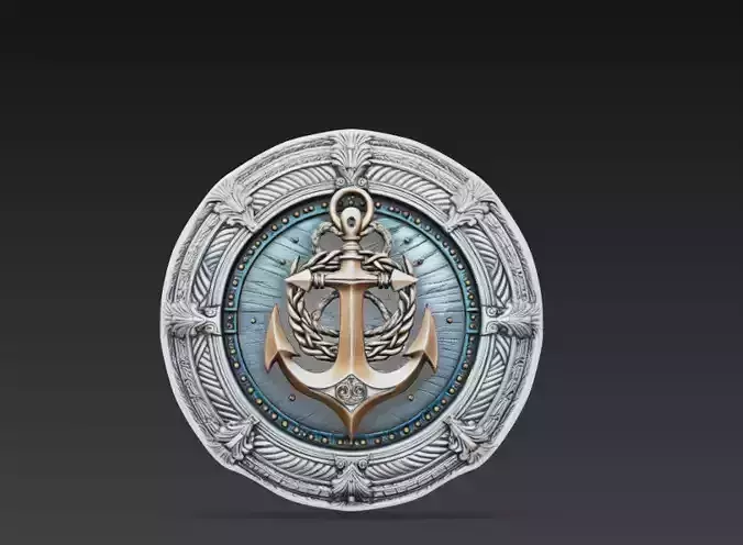 Nautical Anchor Medallion 3D Model Maritime Naval Relief Coin