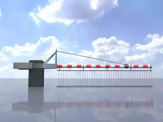 Railway Crossing Barrier 4 m with protective grid closed 