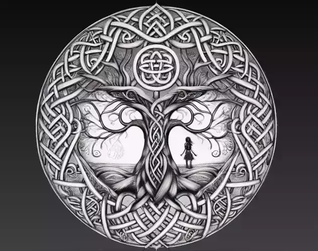 Celtic Tree of Life Medallion 3D Model Sacred Knot Relief