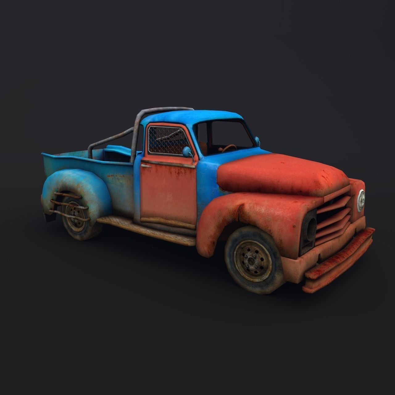 Old rusty truck Low-poly 3D model_2