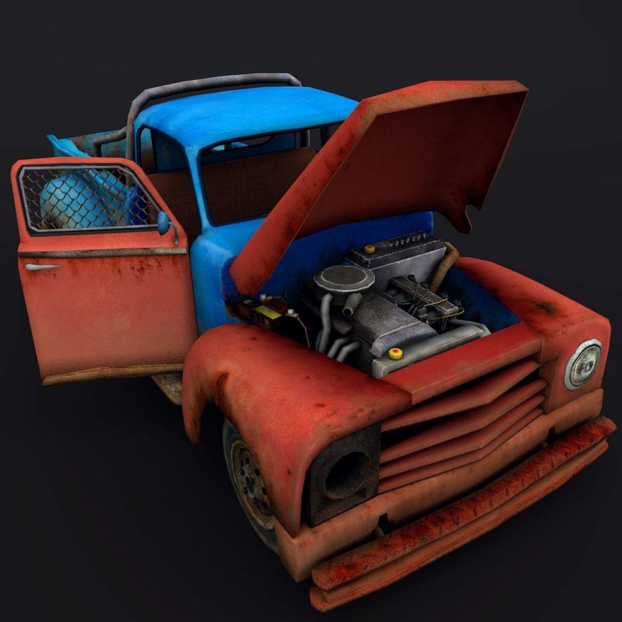 Old rusty truck Low-poly 3D model_4