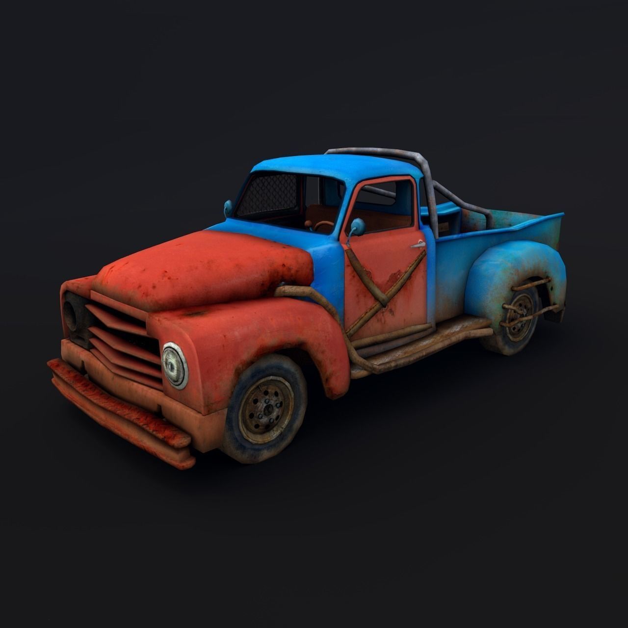 Old rusty truck Low-poly 3D model_0