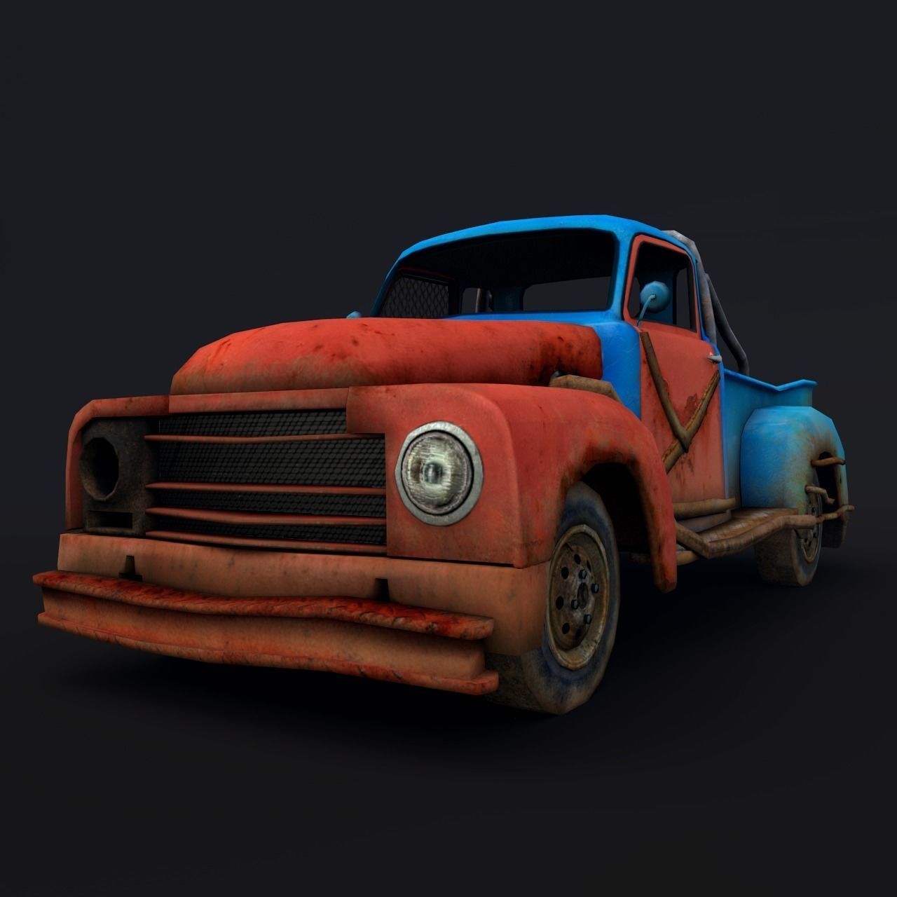 Old rusty truck Low-poly 3D model_3