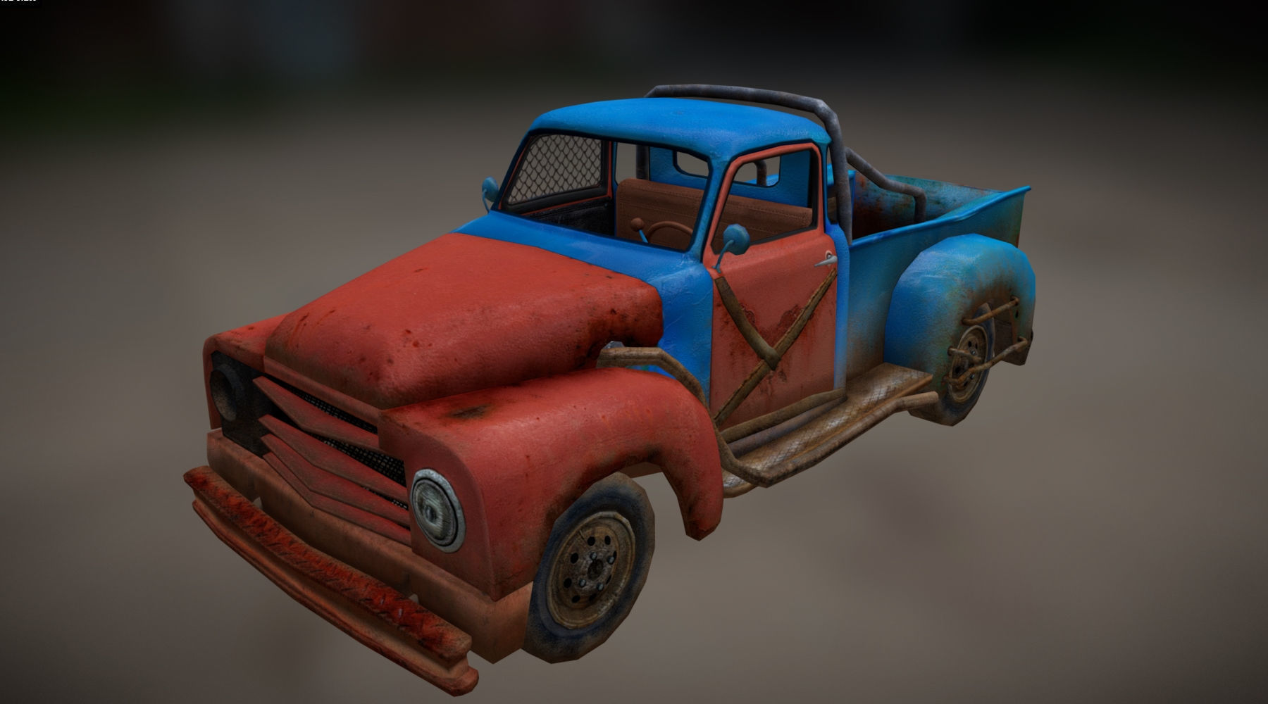 Old rusty truck Low-poly 3D model_7