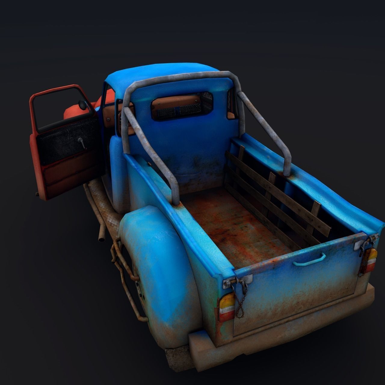 Old rusty truck Low-poly 3D model_6