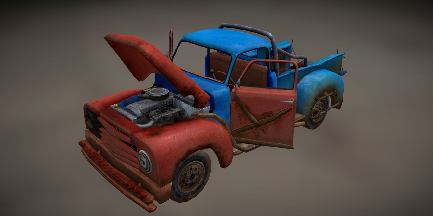 Old rusty truck Low-poly 3D model_10