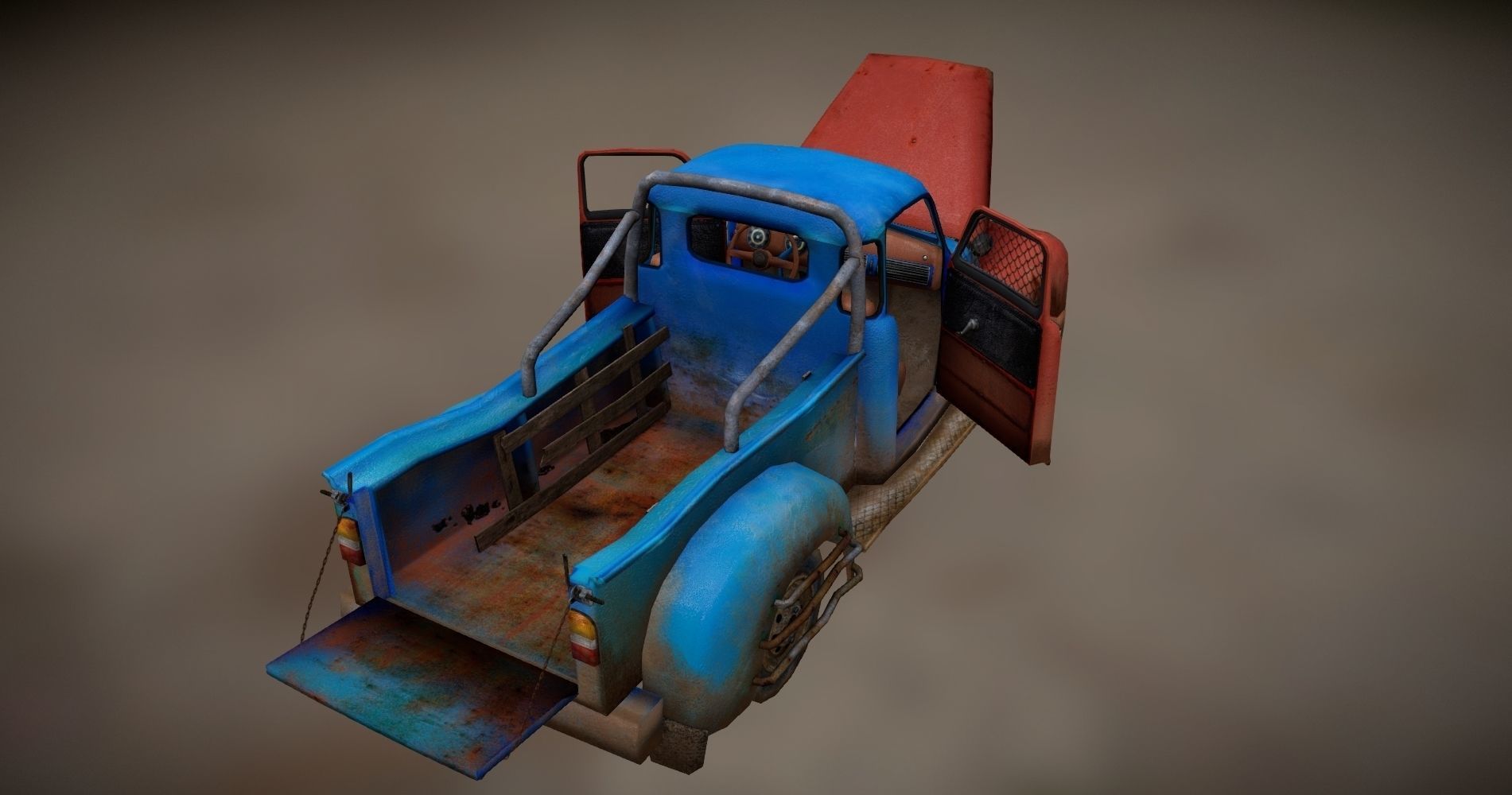 Old rusty truck Low-poly 3D model_8