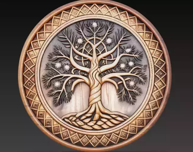 Tree of Life Relief Medallion 3D Model Sacred Celtic Tree Coin