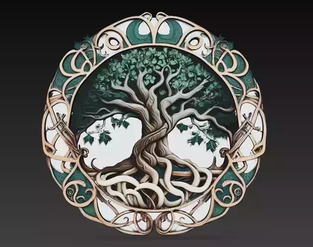 Tree of Life Medallion 3D Model Celtic Yggdrasil Relief