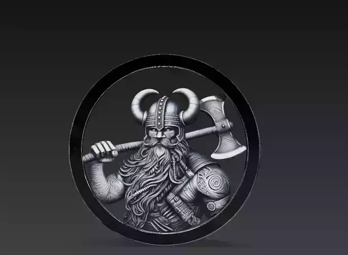 Viking Warrior Axe Coin 3D Model Norse Warrior Medallion