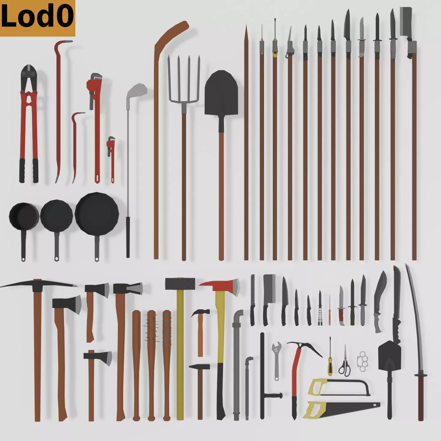 3D model Low-Poly Melee Weapons Pack zombie apocalypse VR / AR