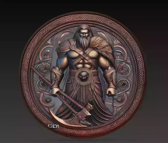 Norse Warrior Axe Coin Relief 3D Model Viking Medallion