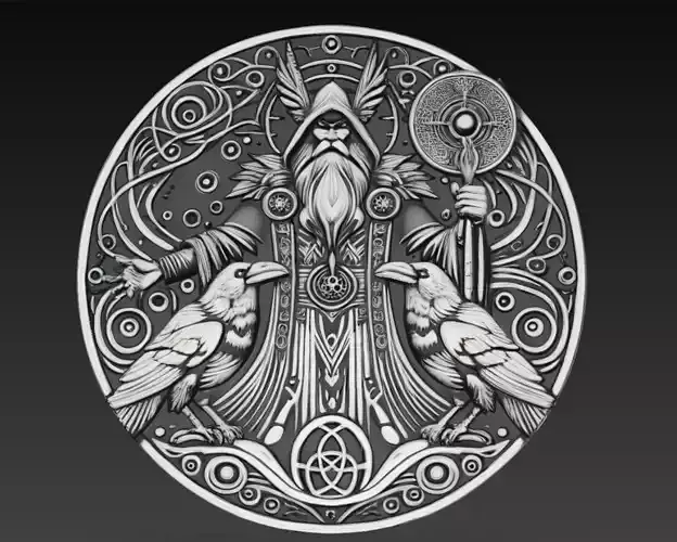 Odin Norse God Coin Relief 3D Model Viking Medallion