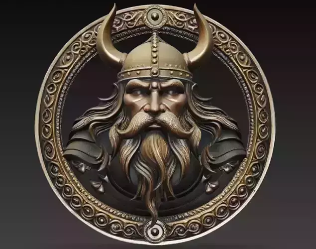 Viking Warrior Coin Relief 3D Model Norse Warrior Medallion