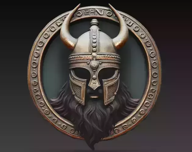 Viking Warrior Helmet Medallion 3D Model Norse Helmet Coin