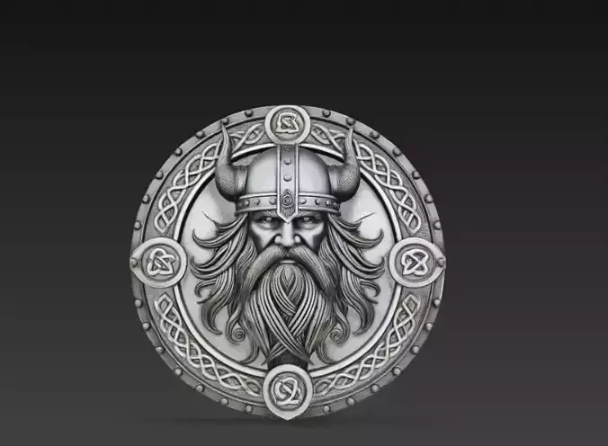 Norse Viking Helmet Coin 3D Model Nordic Warrior Medallion