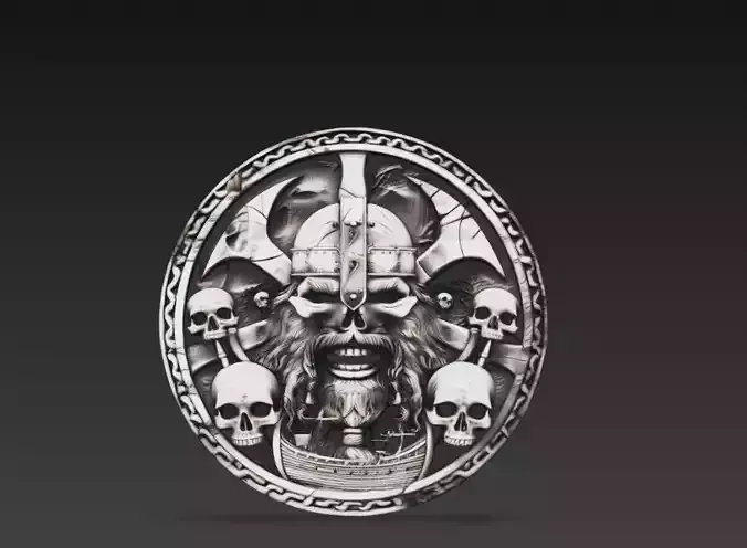 Dark Viking Skull Coin 3D Model Norse Skull Warrior Medallion