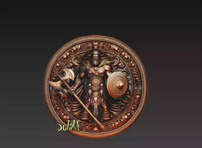 Viking Warrior Shield Coin 3D Model Norse Battle Medallion