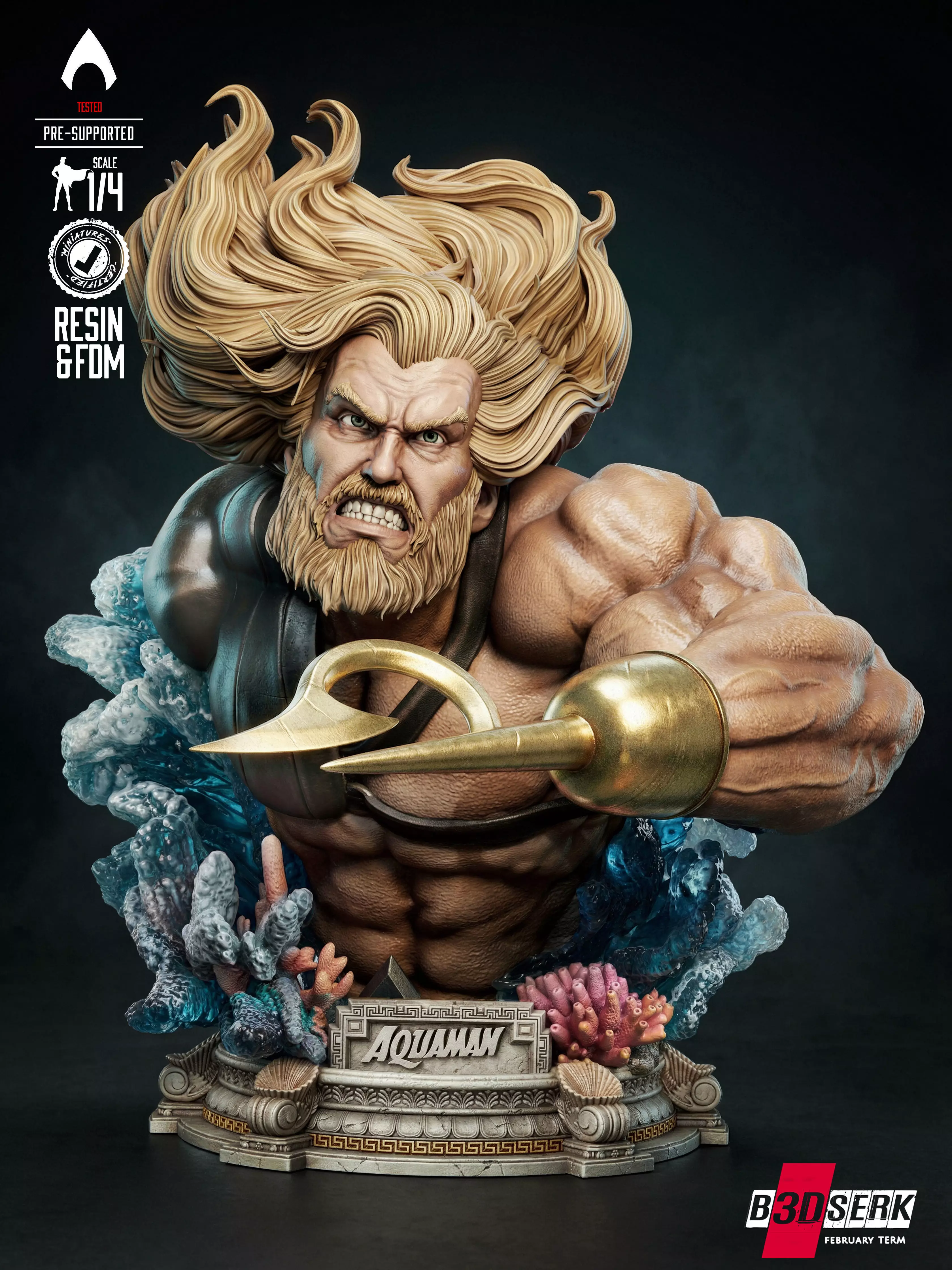 B3DSERK Aquaman Bust 3D print model