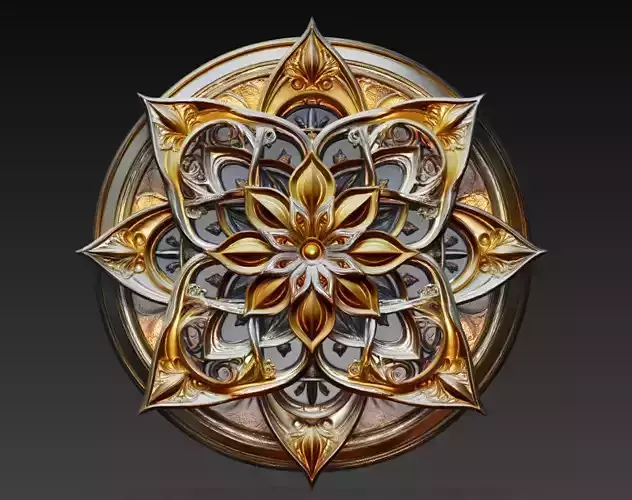 Ornamental Floral Mandala Medallion Relief 3D Model