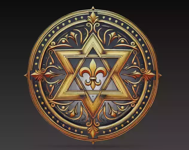Star of David Fleur De Lis Medallion Relief 3D Model