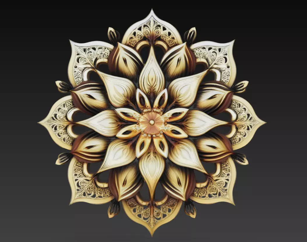 Decorative Lotus Mandala Relief 3D Model Floral Ornament 3D print model