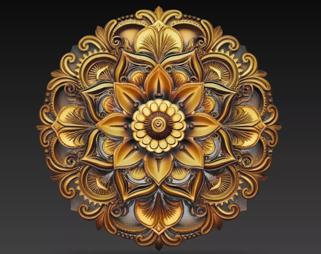 Intricate Floral Mandala Medallion Decorative Wall Relief STL 3D print model