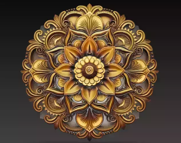 Intricate Floral Mandala Medallion Decorative Wall Relief STL