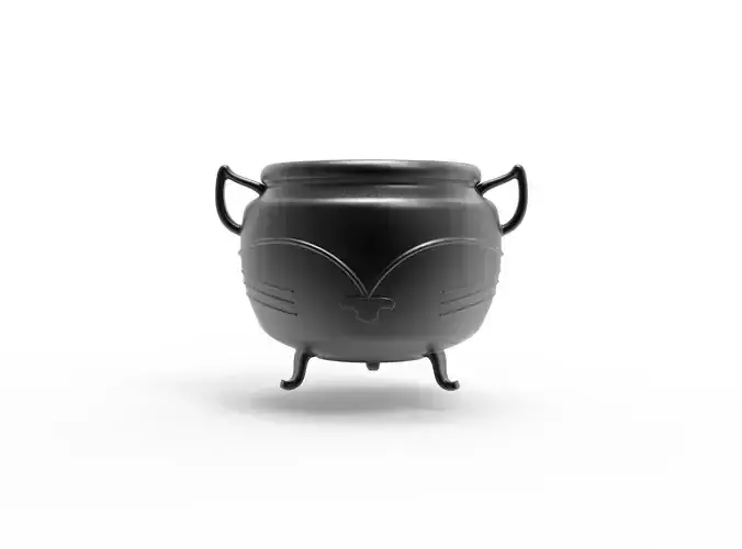 Stylized Witch Cauldron Fantasy Medieval Pot 3D Model BLACK CAT 