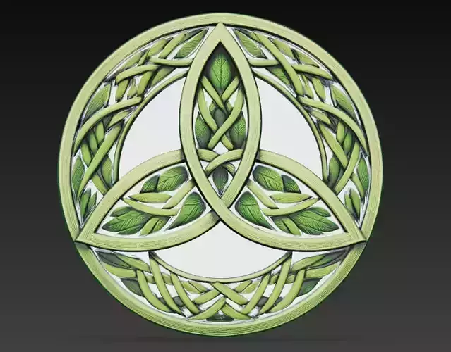 Celtic Leaf Trinity Knot Medallion Relief 3D Model