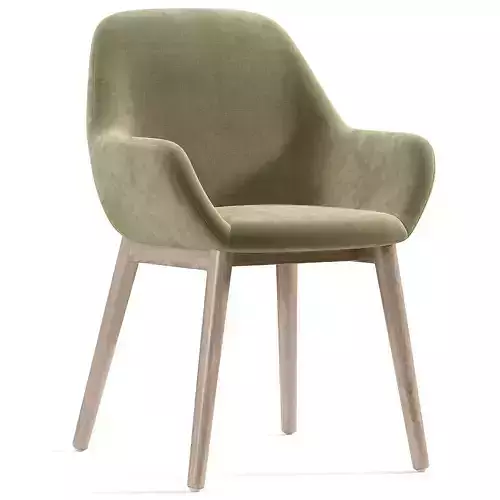 Kylie Timber Leg Dining Chair White Boucle Low-poly 3D model 5