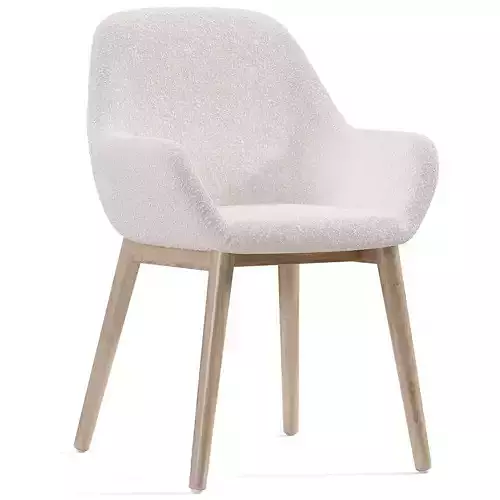 Kylie Timber Leg Dining Chair White Boucle Low-poly 3D model 3