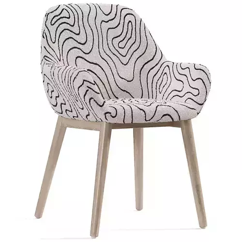 Kylie Timber Leg Dining Chair White Boucle Low-poly 3D model 2