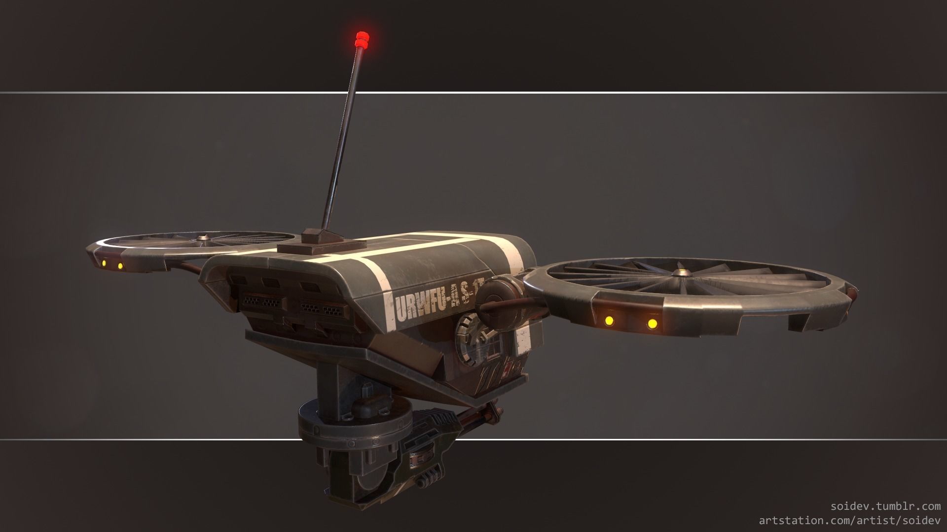 Lowpoly PBR Sci-FI Military Drone Low-poly 3D model_4