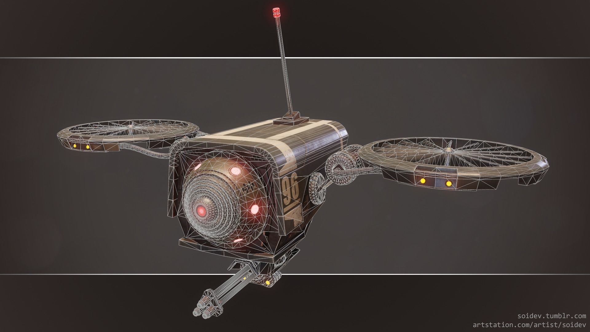 Lowpoly PBR Sci-FI Military Drone Low-poly 3D model_5