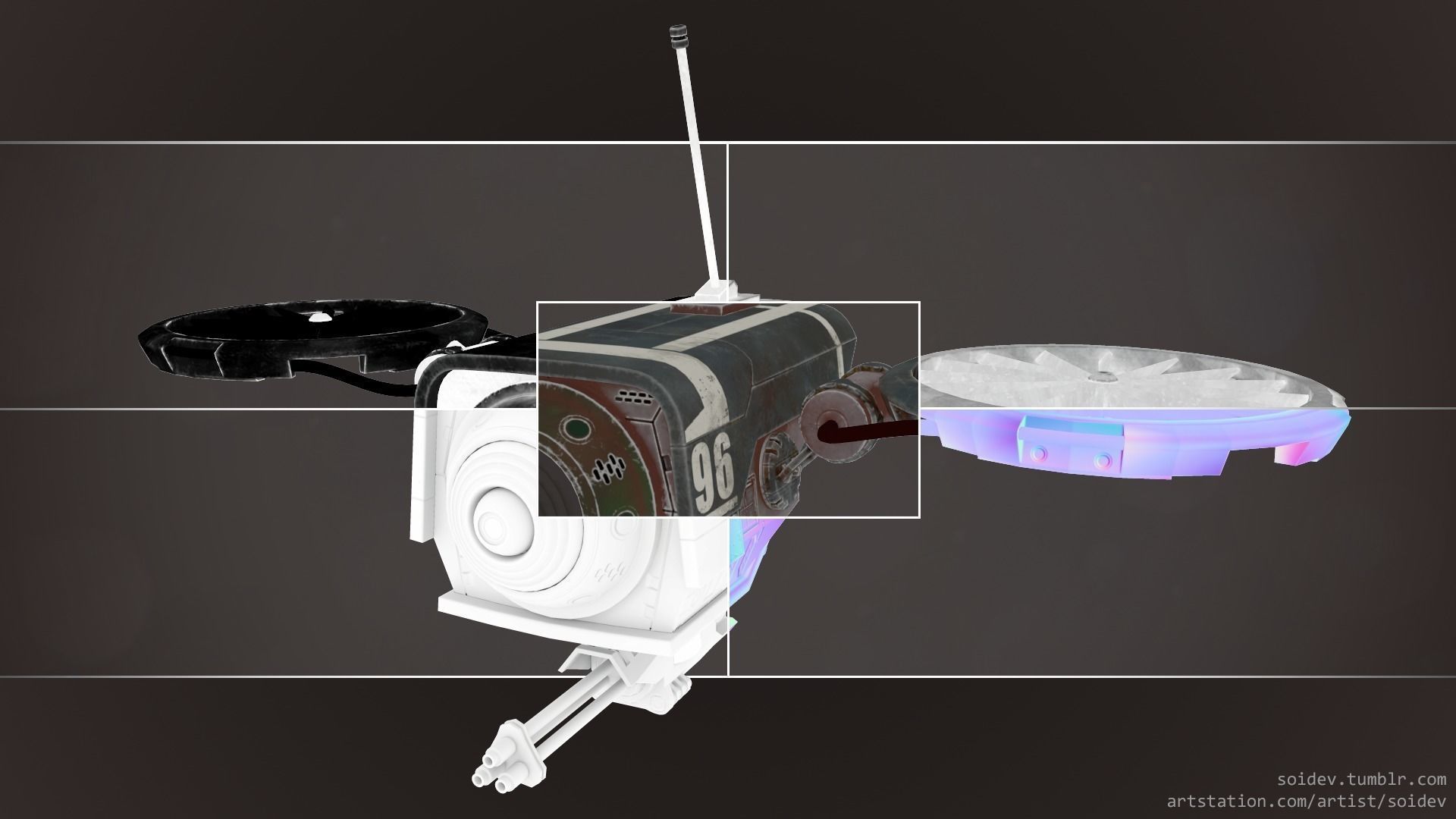 Lowpoly PBR Sci-FI Military Drone Low-poly 3D model_6