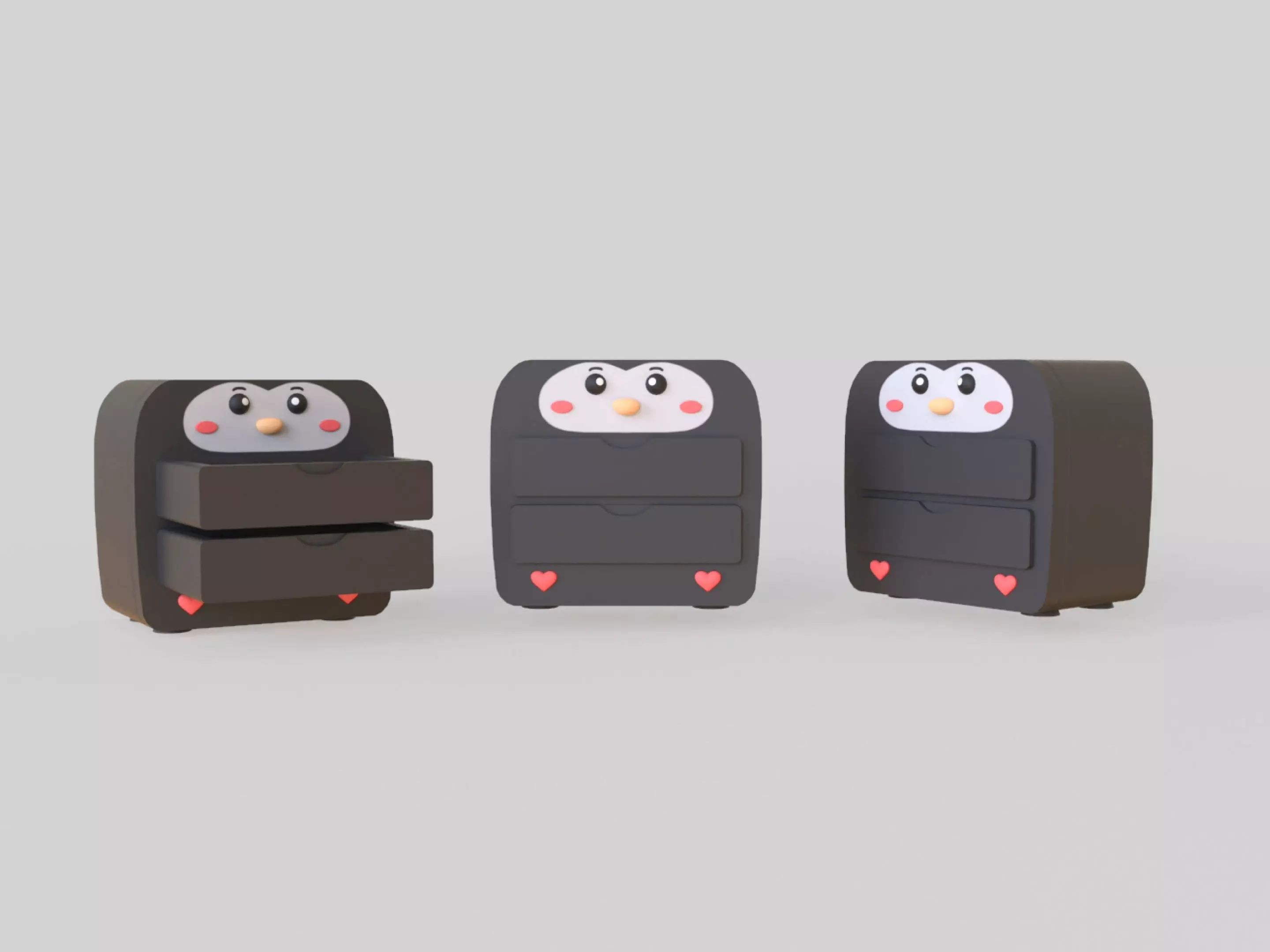 Cartoon Penguin Storage Dresser Low-poly 3D model