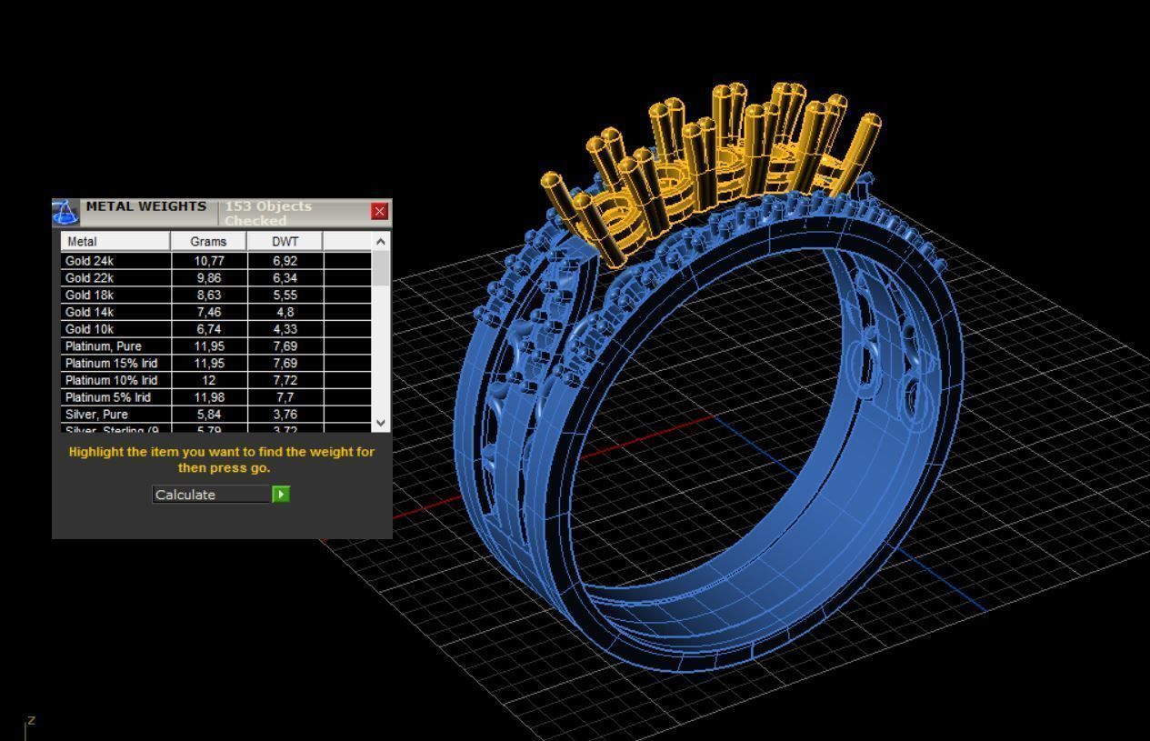 Ring amethyst with stones 3D print model_5
