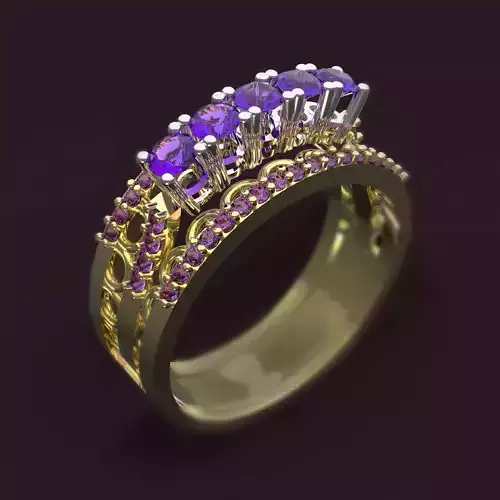 Ring amethyst with stones 3D print model