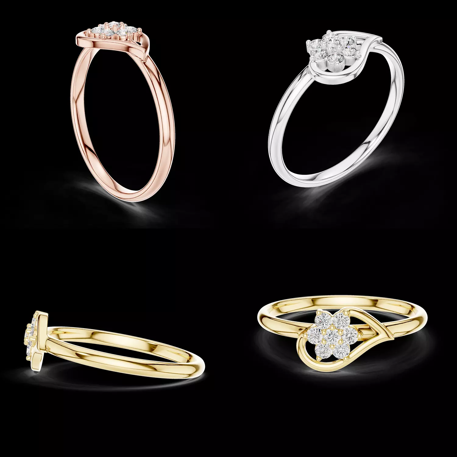 Elegant Heart Flower Diamond Ring 3D Model 3D print model