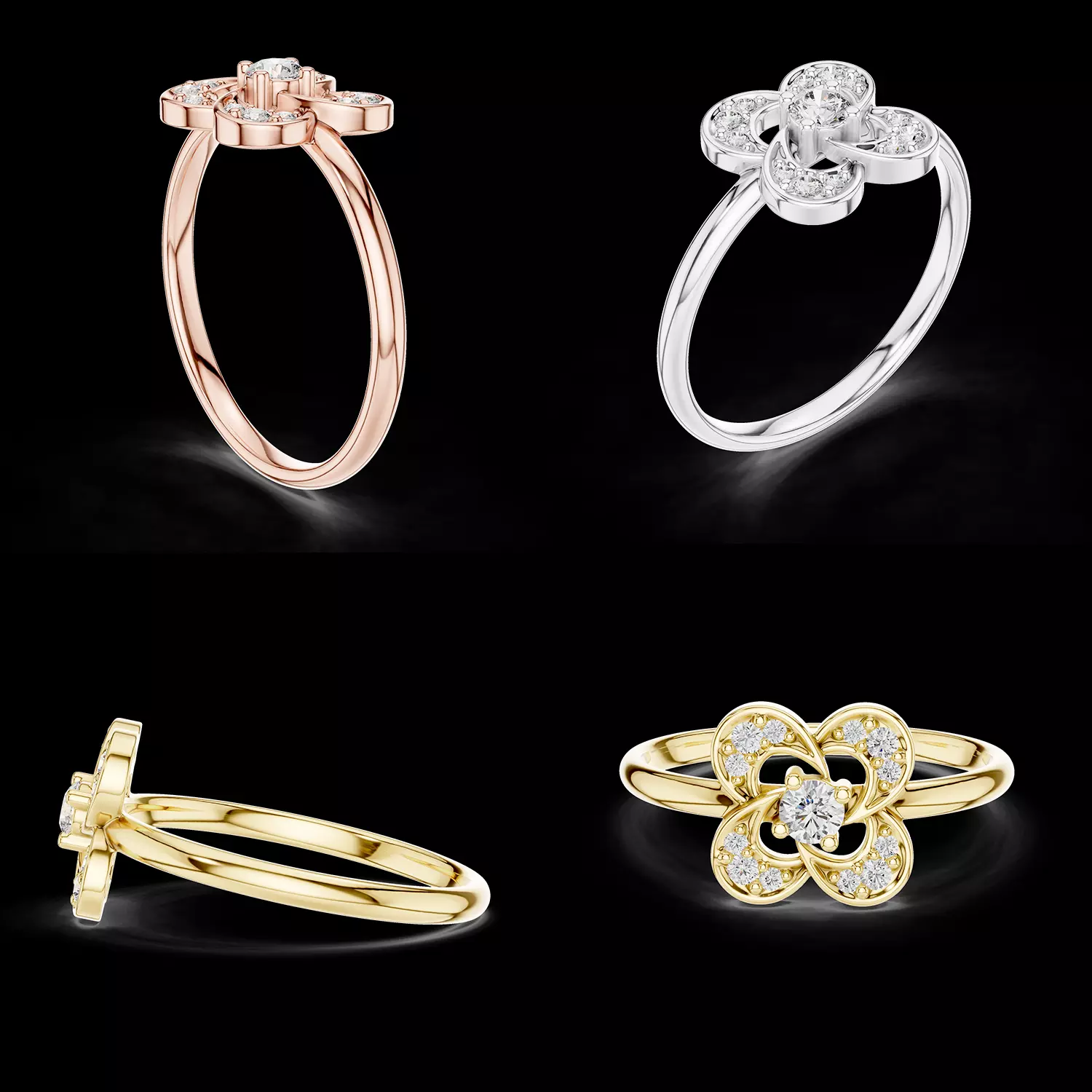 Luxury Clover Diamond Flower Ring 3D Model 3D print model