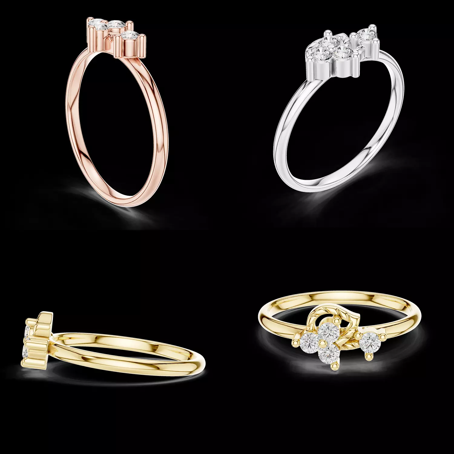 Elegant Diamond Trio Flower Ring 3D Model for Jewelry CAD Design 3D print model