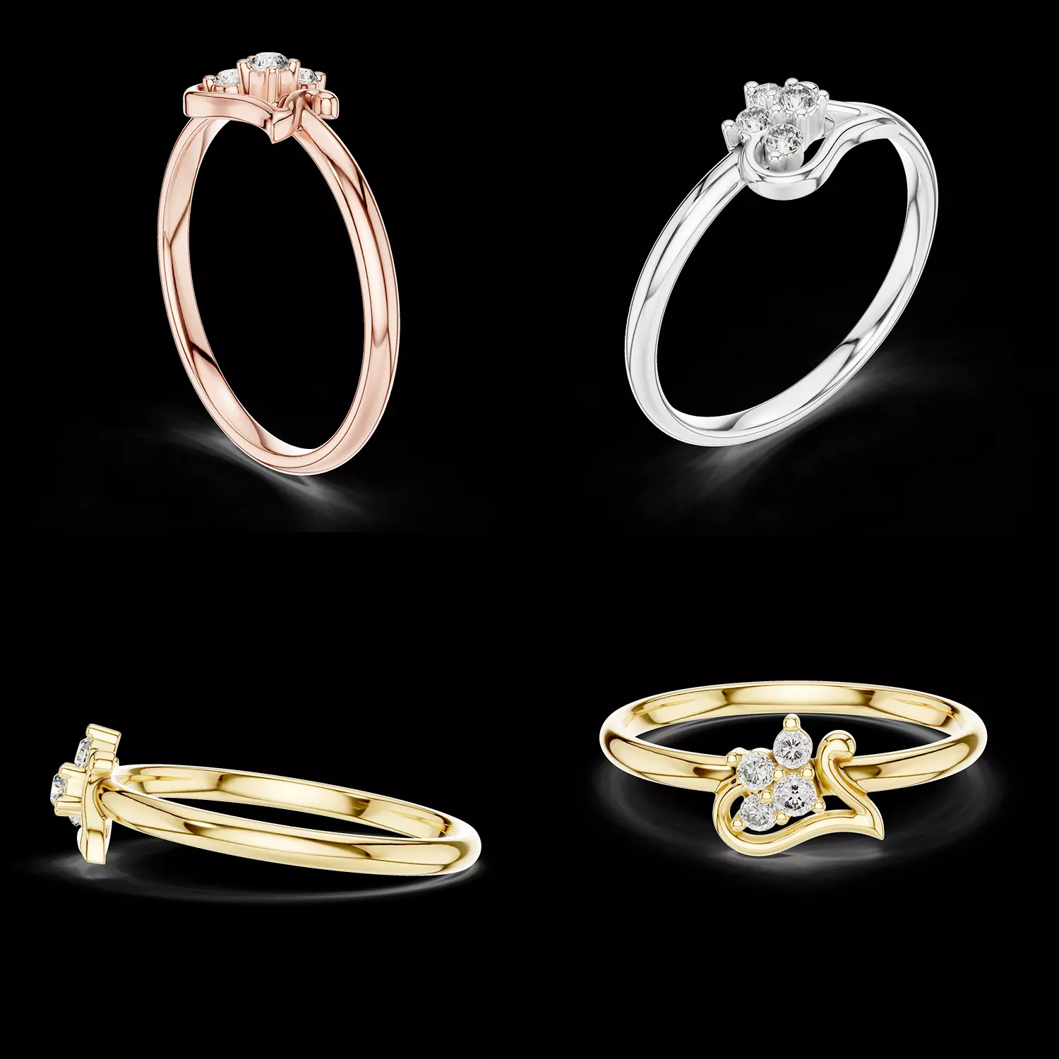 Elegant Diamond Heart Curve Ring 3D Model for Jewelry CAD Design 3D print model