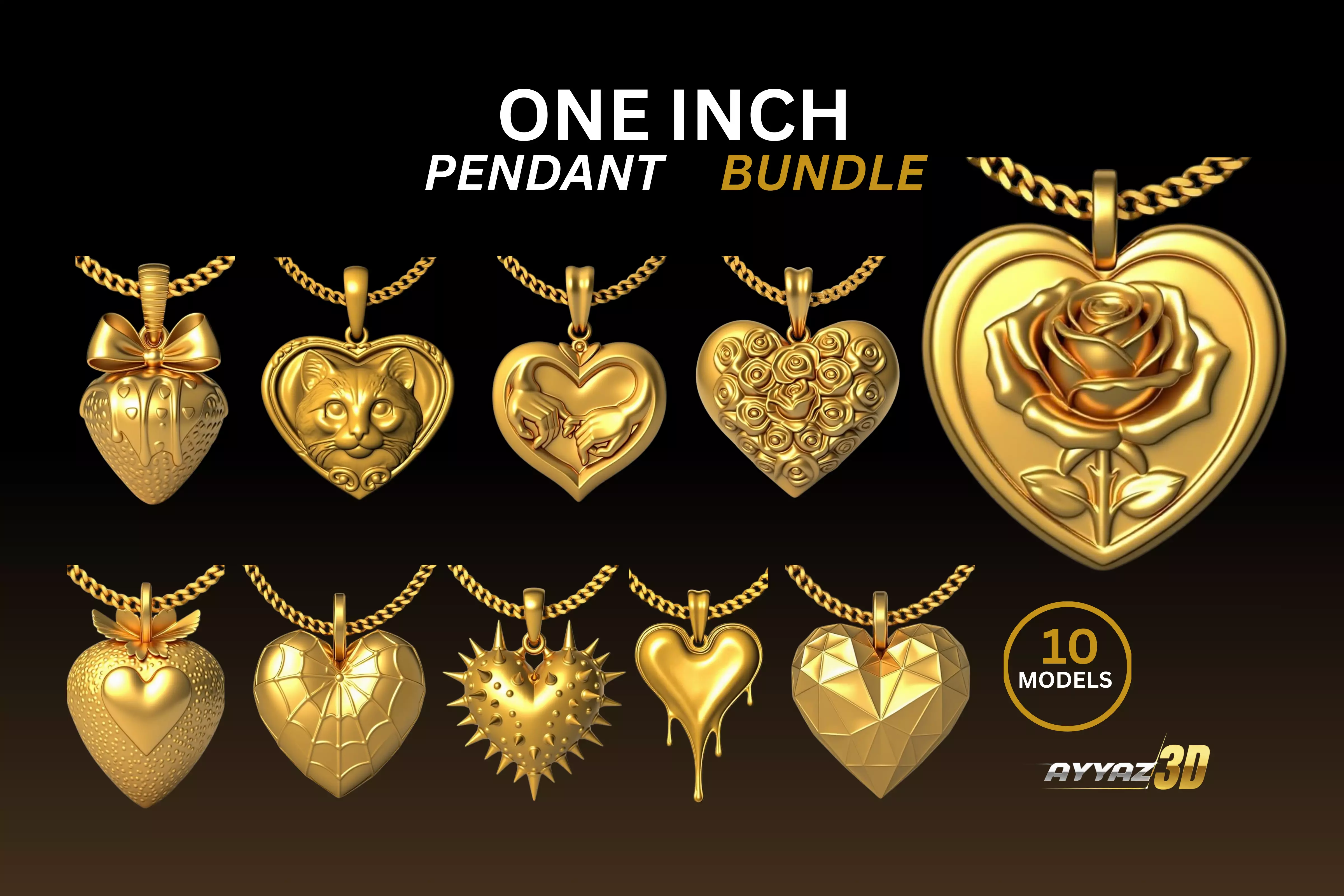 One Inch Heart Pendant Bundle-10 Romantic Love Charms 3D print model