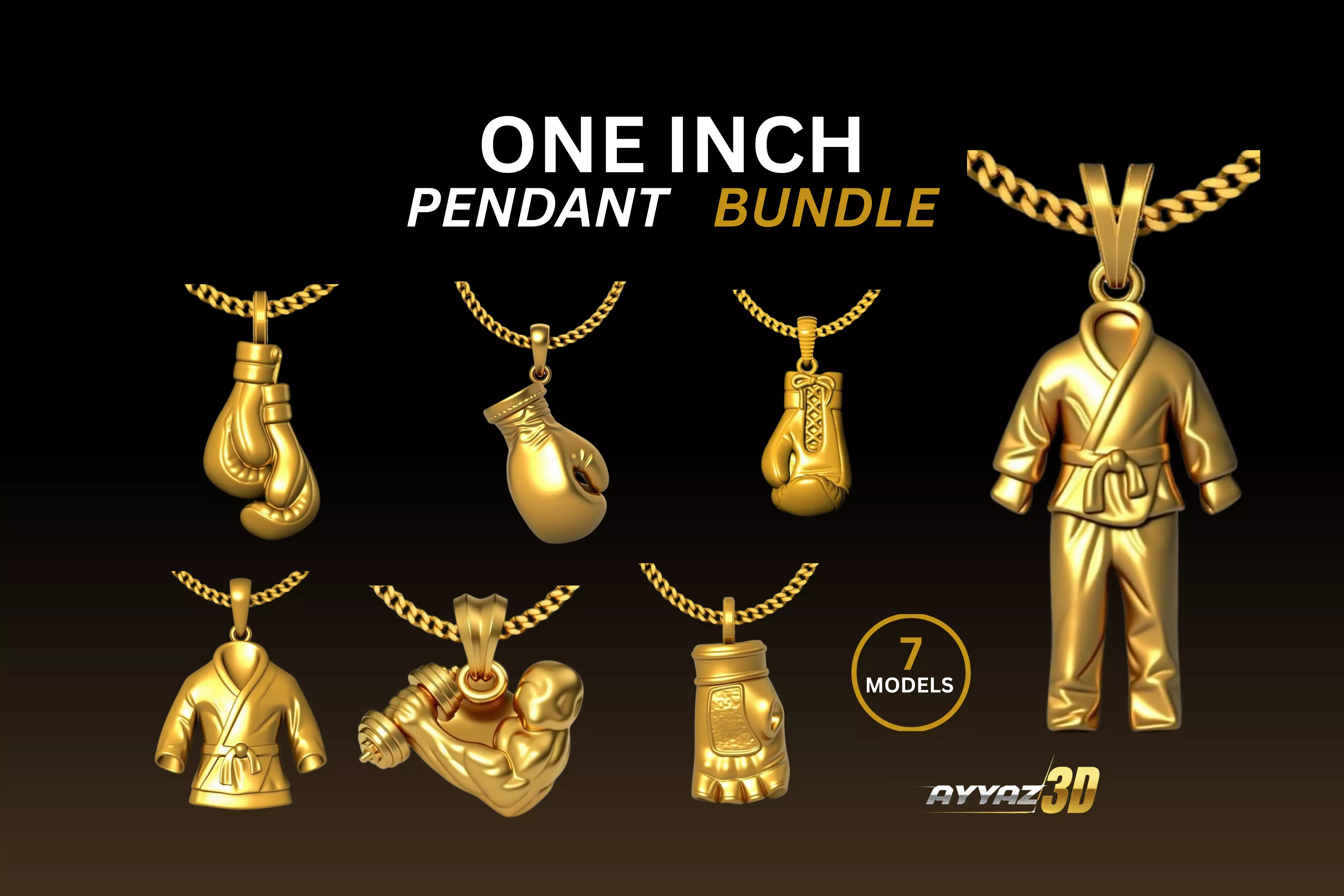 One Inch Pendant Boxing Bundle - Fitness charms 3D print model