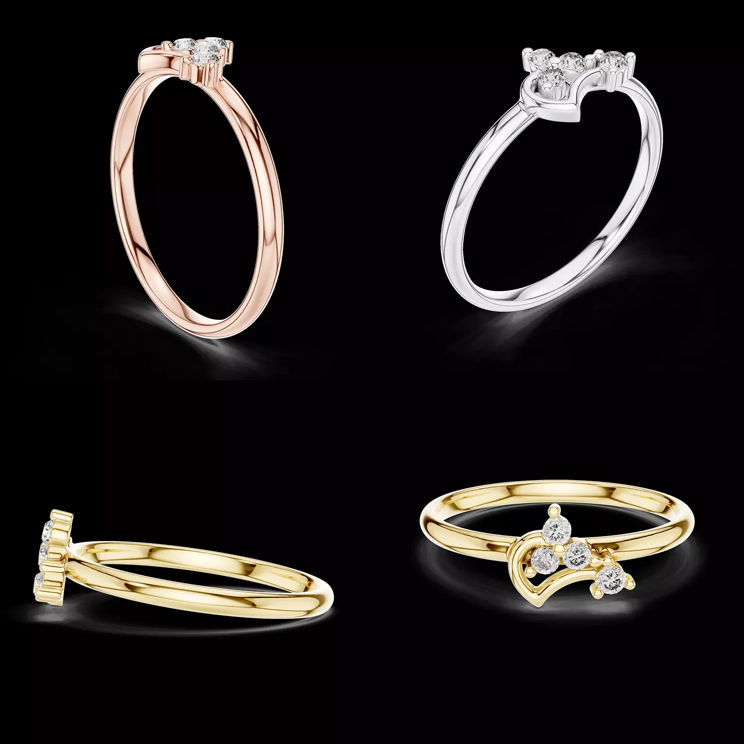 Diamond Heart Accent Ring CAD Model STL 3DM File 3D print model