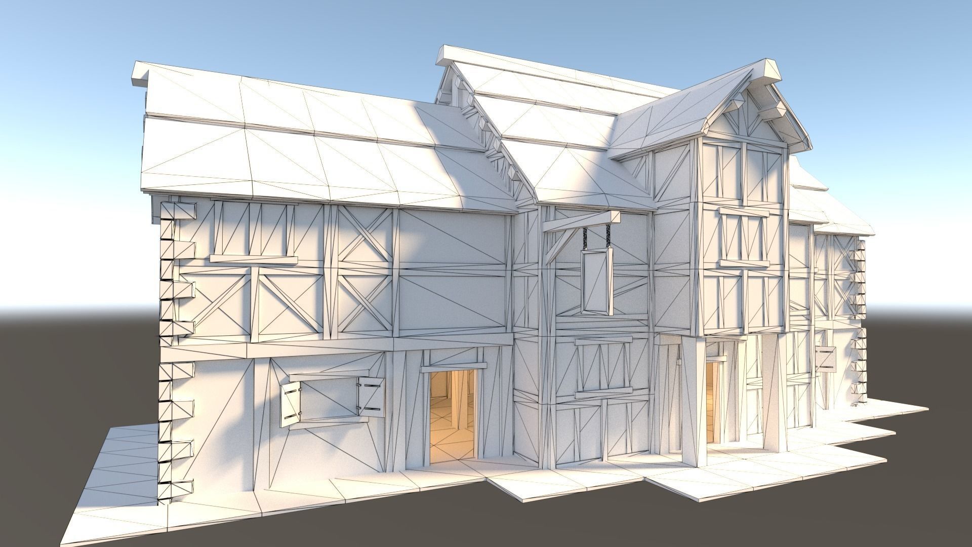 Medieval City House 06 Low-poly 3D model_9